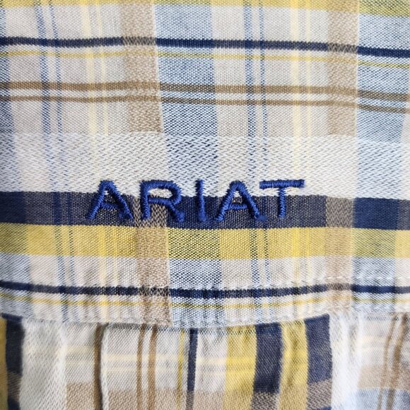 Mens Ariat Blue Yellow Plaid Shirt Long Sleeve Button Down Long Sleeve Size XLT - Picture 6 of 9